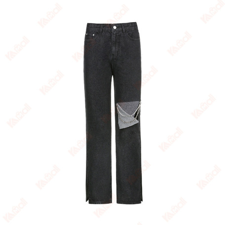 black cotton blend jeans plain pant